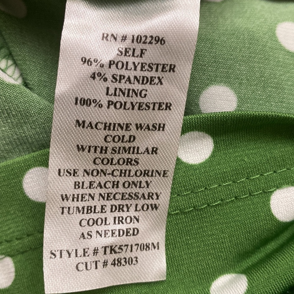 Faux Wrap Dress Women’s 6 Kelly Green/White polka dot Ruched stretchy Career - Picture 7 of 7